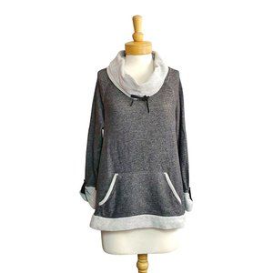 Jones New York JNY Sport Cowl Neck Tunic Sweatshirt Gray Cotton Pocket Sz XL